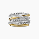 CROSSOVER SEVEN ROW RING Sterling Silver with 18K Yellow Gold and Diamonds, 16mm