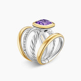 DY MERCER® COLOR FOUR ROW STONE RING Sterling Silver with 18K Yellow Gold, Amethyst and Diamonds, 14mm