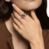 DY MERCER® COLOR FOUR ROW STONE RING Sterling Silver with 18K Yellow Gold, Amethyst and Diamonds, 14mm