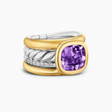 DY MERCER® COLOR FOUR ROW STONE RING Sterling Silver with 18K Yellow Gold, Amethyst and Diamonds, 14mm