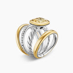 DY MERCER® COLOR FOUR ROW STONE RING Sterling Silver with 18K Yellow Gold, Champagne Citrine and Diamonds, 14mm