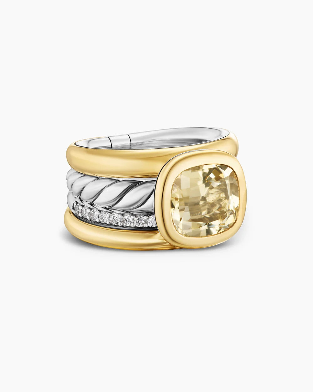 DY MERCER® COLOR FOUR ROW STONE RING Sterling Silver with 18K Yellow Gold, Champagne Citrine and Diamonds, 14mm
