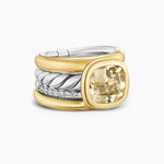 DY MERCER® COLOR FOUR ROW STONE RING Sterling Silver with 18K Yellow Gold, Champagne Citrine and Diamonds, 14mm