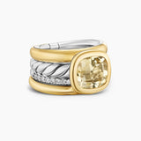 DY MERCER® COLOR FOUR ROW STONE RING Sterling Silver with 18K Yellow Gold, Champagne Citrine and Diamonds, 14mm