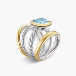 DY MERCER® COLOR FOUR ROW STONE RING Sterling Silver with 18K Yellow Gold, Sky Blue Topaz and Diamonds, 14mm