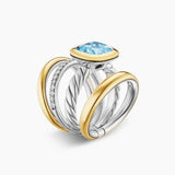 DY MERCER® COLOR FOUR ROW STONE RING Sterling Silver with 18K Yellow Gold, Sky Blue Topaz and Diamonds, 14mm