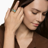 DY MERCER® COLOR FOUR ROW STONE RING Sterling Silver with 18K Yellow Gold, Sky Blue Topaz and Diamonds, 14mm