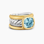 DY MERCER® COLOR FOUR ROW STONE RING Sterling Silver with 18K Yellow Gold, Sky Blue Topaz and Diamonds, 14mm