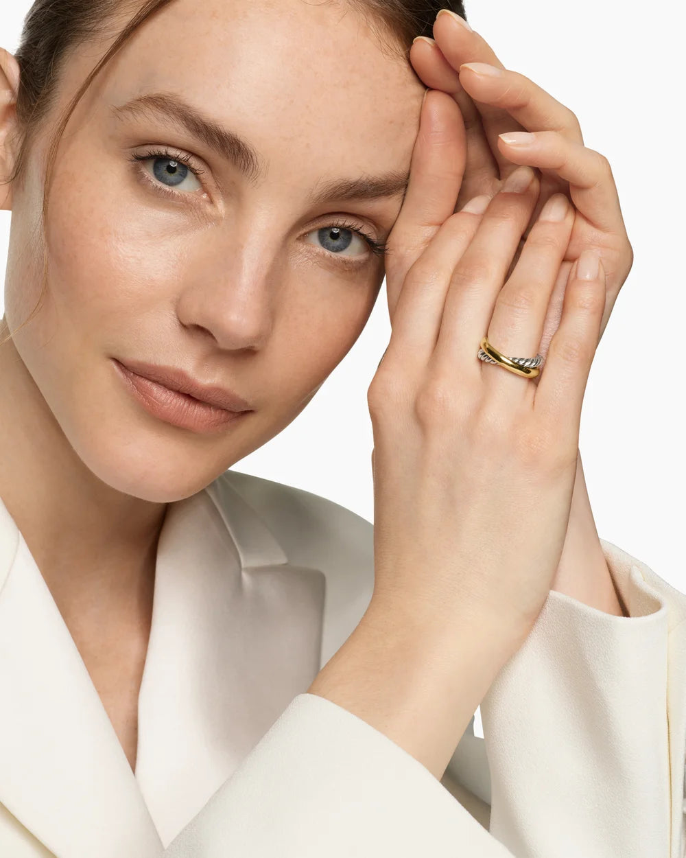 CROSSOVER TWO ROW RING Sterling Silver with 14K Yellow Gold, 7.4mm