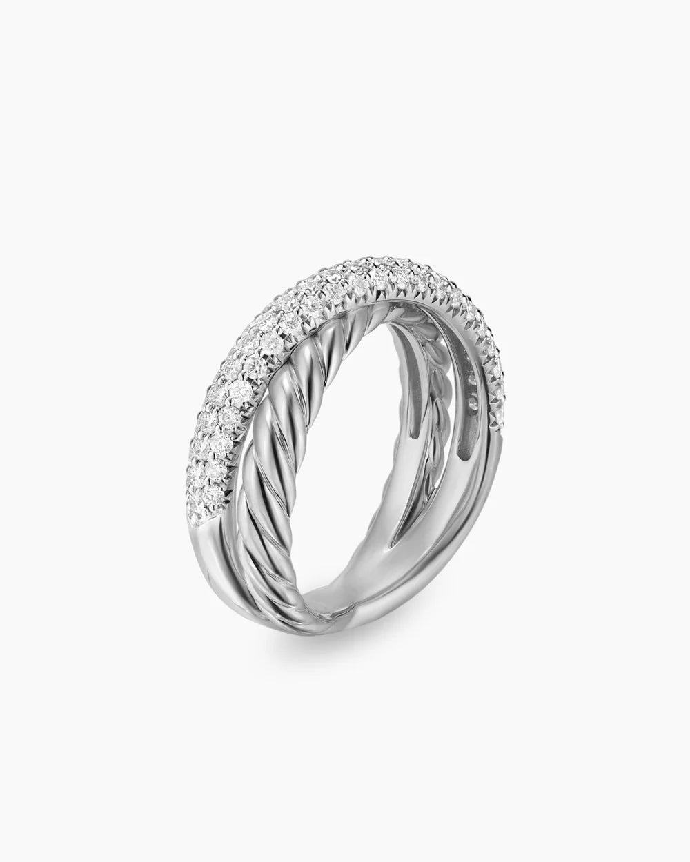 CROSSOVER TWO ROW RING Sterling Silver with Diamonds, 7.4mm