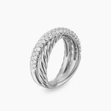 CROSSOVER TWO ROW RING Sterling Silver with Diamonds, 7.4mm