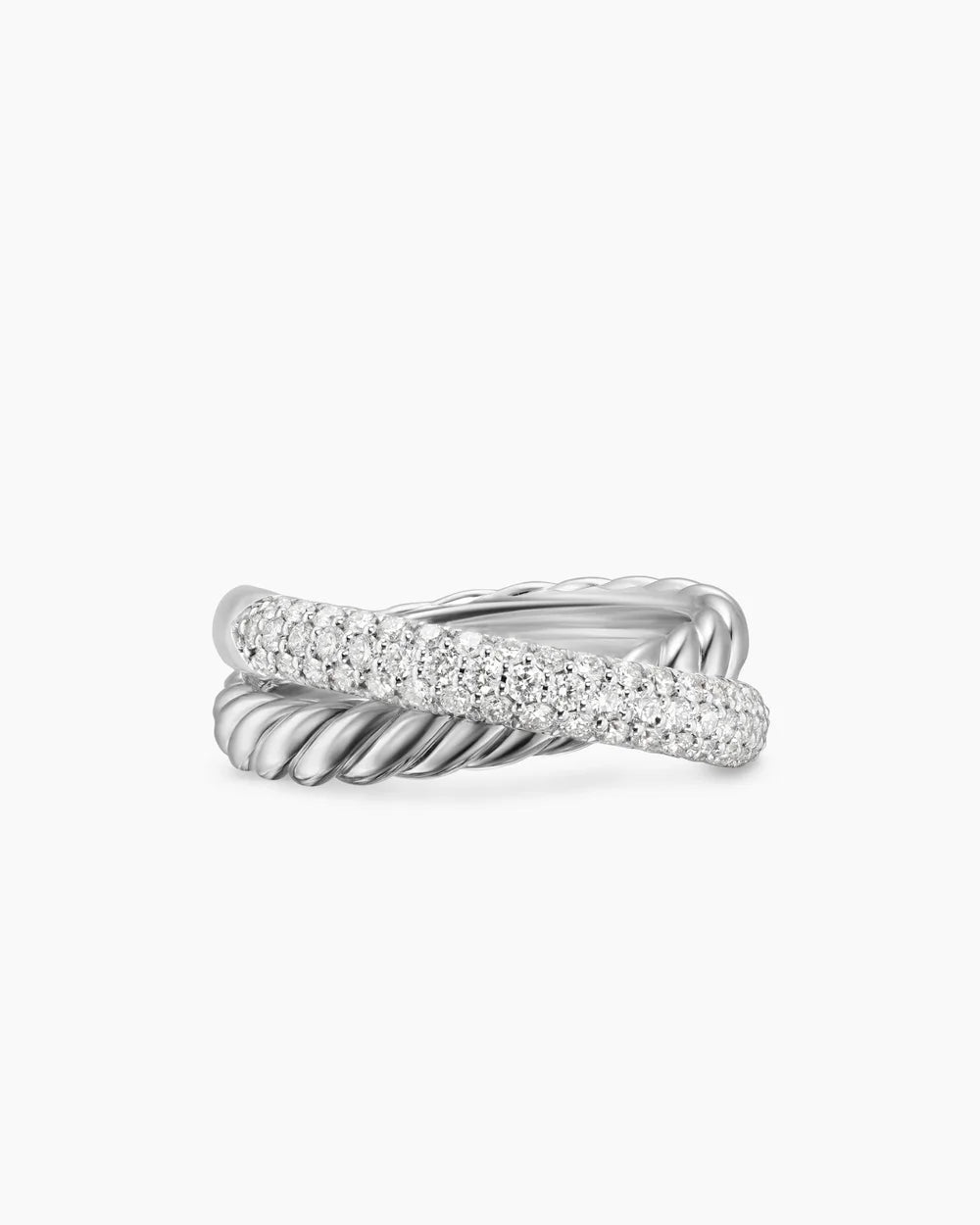CROSSOVER TWO ROW RING Sterling Silver with Diamonds, 7.4mm