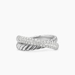 CROSSOVER TWO ROW RING Sterling Silver with Diamonds, 7.4mm