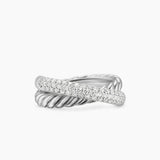 CROSSOVER TWO ROW RING Sterling Silver with Diamonds, 7.4mm