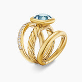DY MERCER® COLOR THREE ROW STONE RING 18K Yellow Gold with Sky Blue Topaz and Diamonds, 12mm