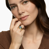 DY MERCER® COLOR THREE ROW STONE RING 18K Yellow Gold with Sky Blue Topaz and Diamonds, 12mm