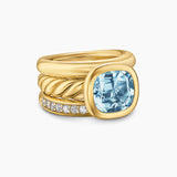 DY MERCER® COLOR THREE ROW STONE RING 18K Yellow Gold with Sky Blue Topaz and Diamonds, 12mm