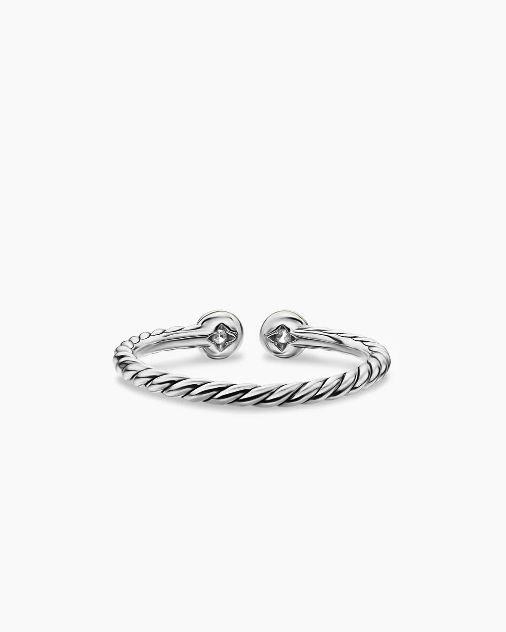 Cable Open Round Ring Sterling Silver with 14K Yellow Gold and Diamonds, 3.9mm