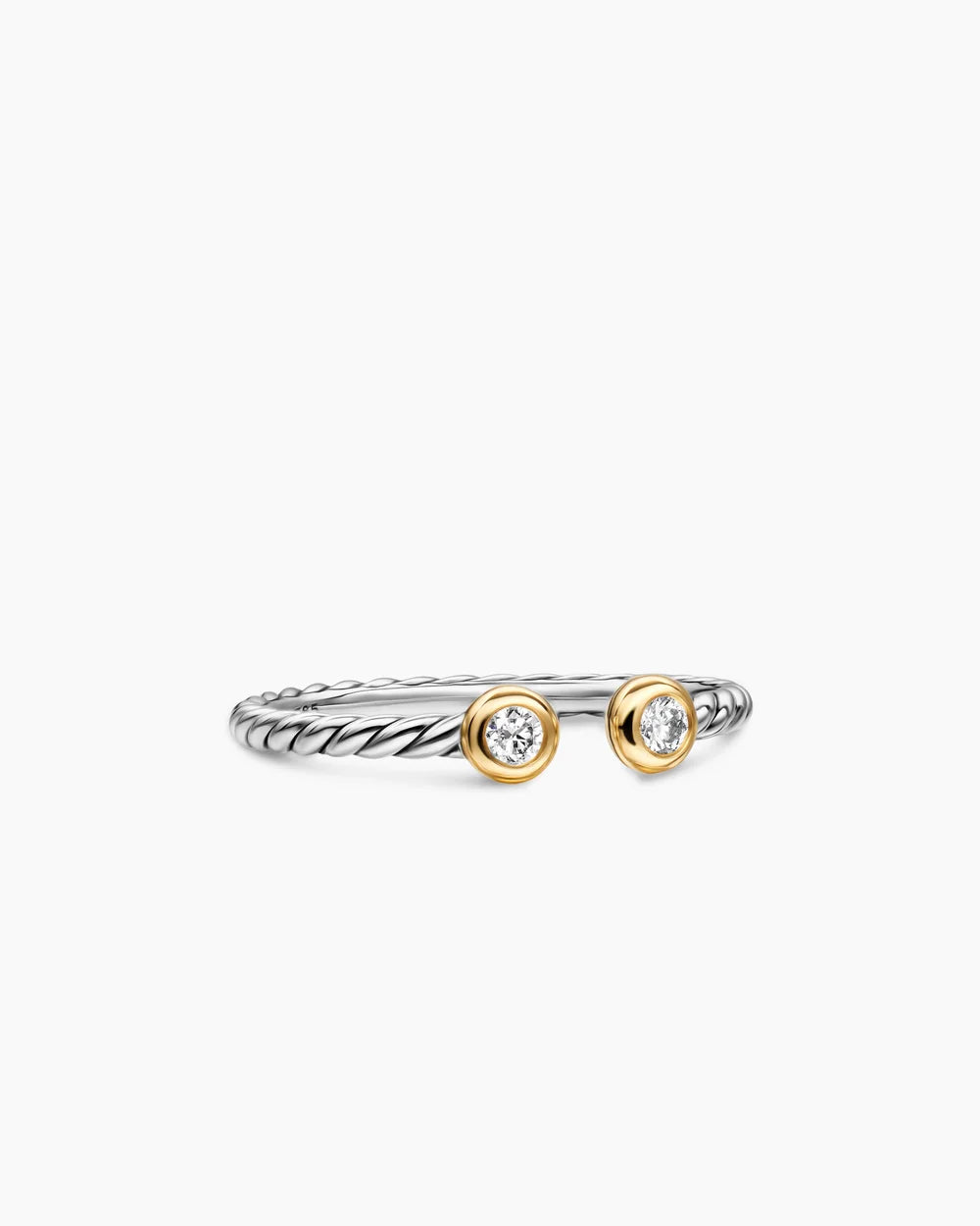 Cable Open Round Ring Sterling Silver with 14K Yellow Gold and Diamonds, 3.9mm