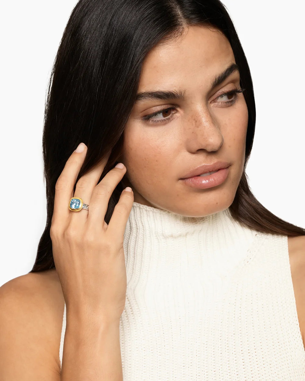 DY MERCER® COLOR STONE RING Sterling Silver with 18K Yellow Gold and Sky Blue Topaz, 10mm