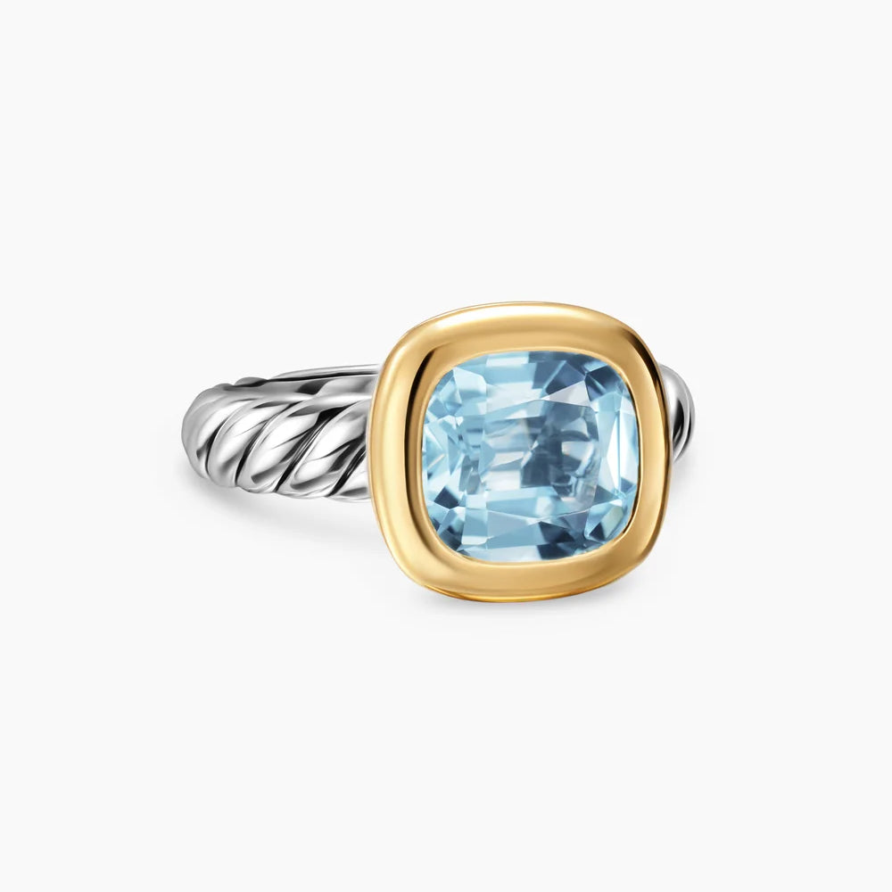 DY Mercer® Color Stone Ring Sterling Silver with 18K Yellow Gold and Sky Blue Topaz, 10mm