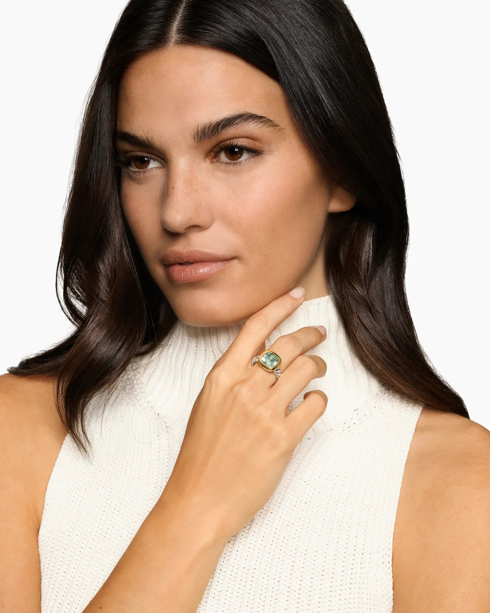 DY MERCER® COLOR STONE RING Sterling Silver with 18K Yellow Gold and Prasiolite, 10mm