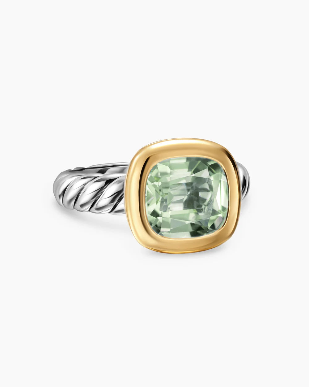DY Mercer® Color Stone Ring Sterling Silver with 18K Yellow Gold and Prasiolite, 10mm