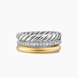 DY MERCER® THREE ROW RING Sterling Silver with 18K Yellow Gold and Diamonds, 8.9mm
