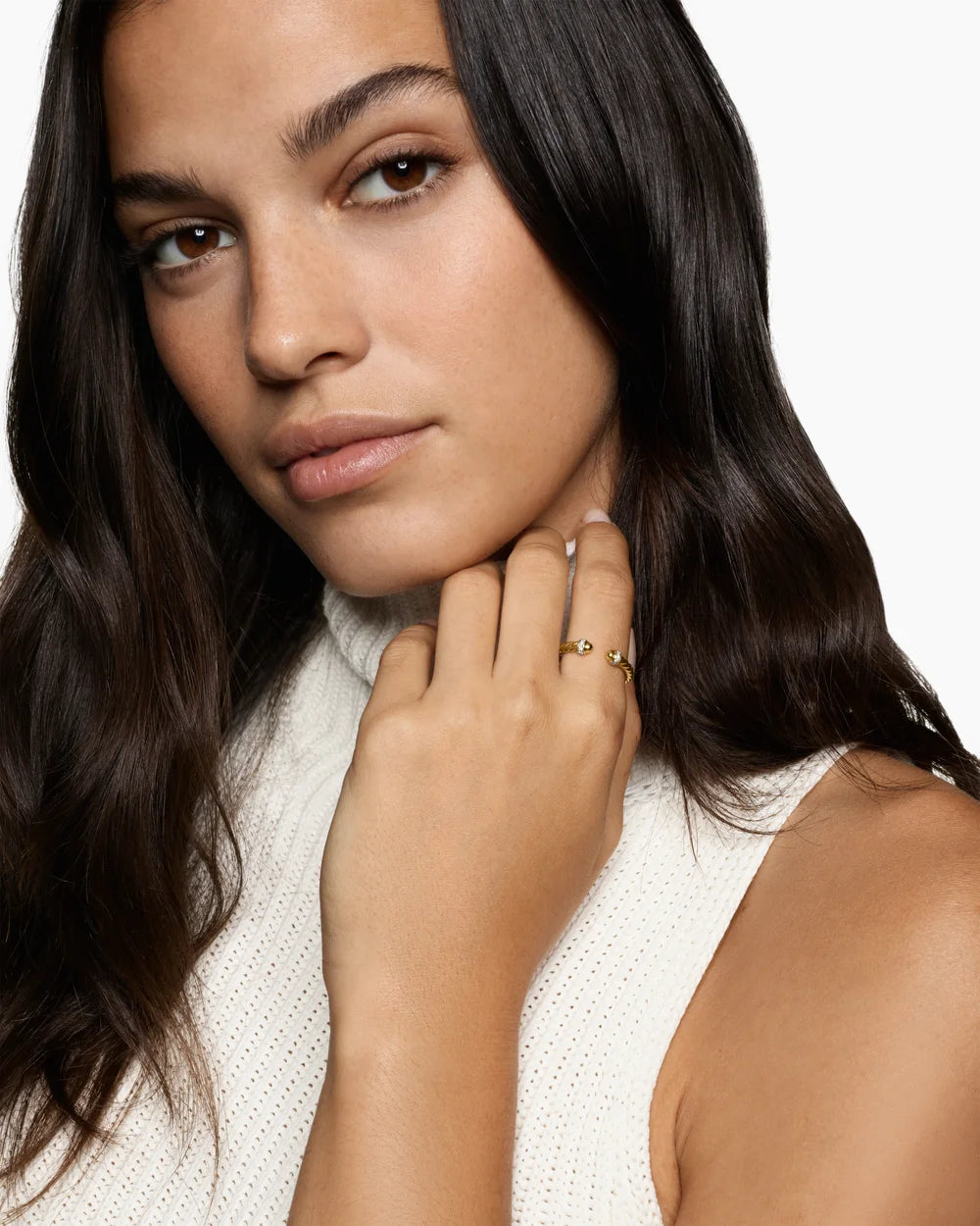 CABLE BAND OPEN RING 18K Yellow Gold with Diamonds, 2.8mm