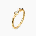 CABLE OPEN PEAR RING 18K Yellow Gold with Diamonds, 1.7mm