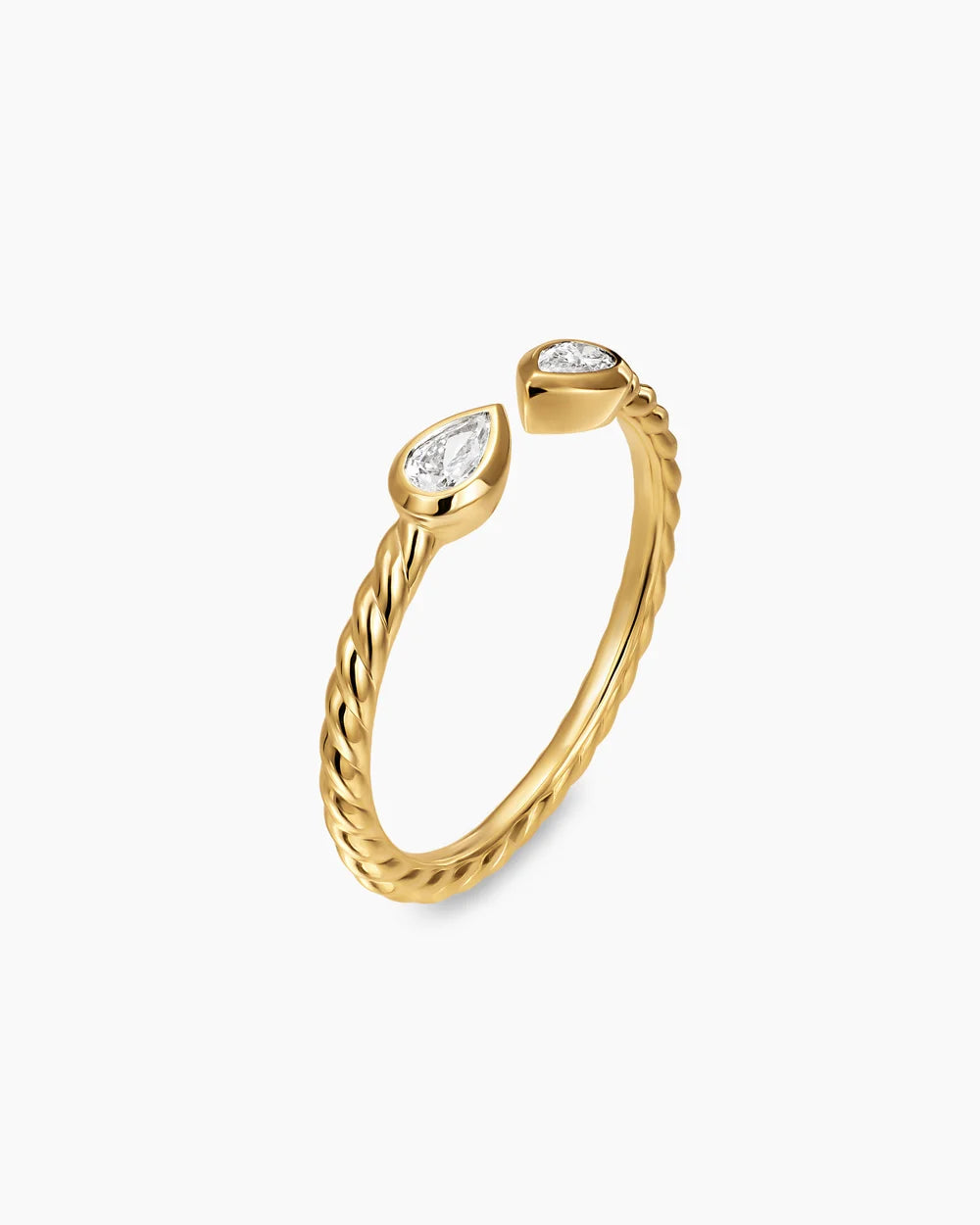 CABLE OPEN PEAR RING 18K Yellow Gold with Diamonds, 1.7mm