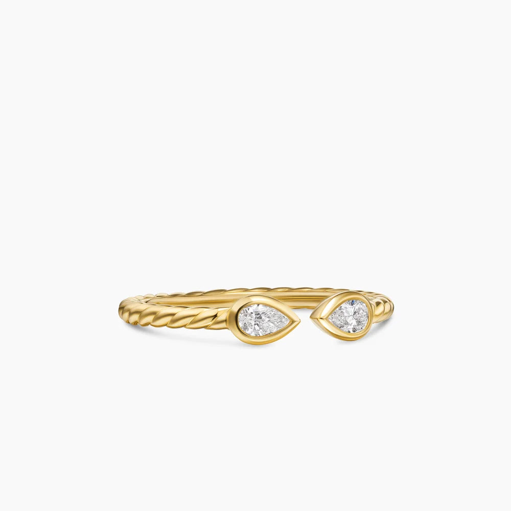 CABLE OPEN PEAR RING 18K Yellow Gold with Diamonds, 1.7mm