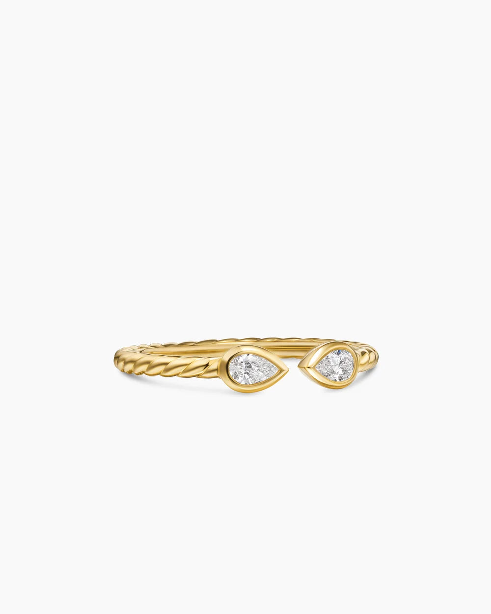 CABLE OPEN PEAR RING 18K Yellow Gold with Diamonds, 1.7mm