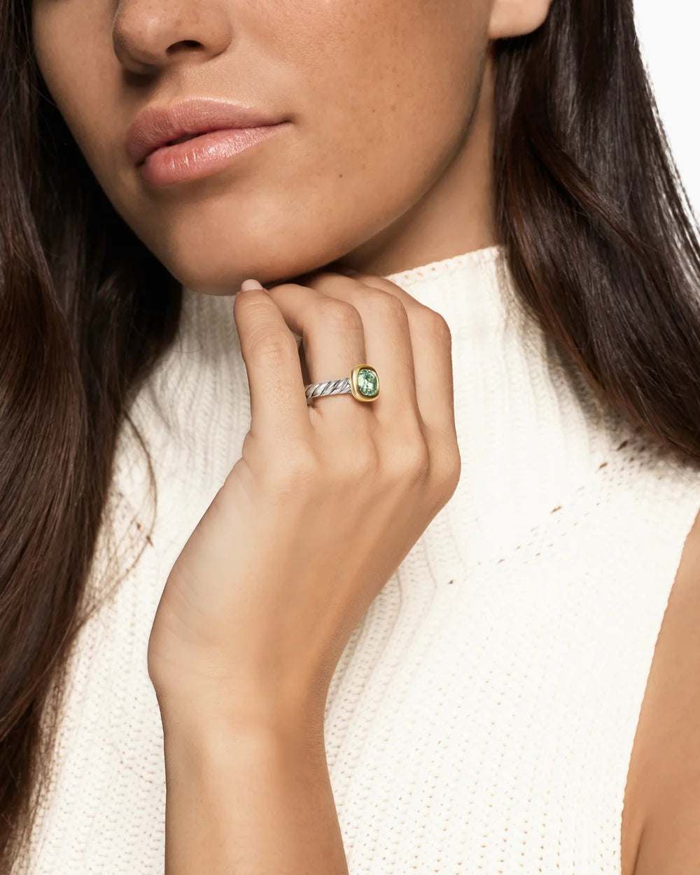 DY MERCER® COLOR STONE RING Sterling Silver with 18K Yellow Gold and Prasiolite, 7mm