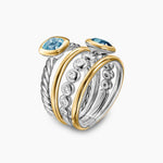 DY MERCER® COLOR STONE MULTI ROW RING Sterling Silver with 18K Yellow Gold, Blue Topaz and Diamonds, 10mm
