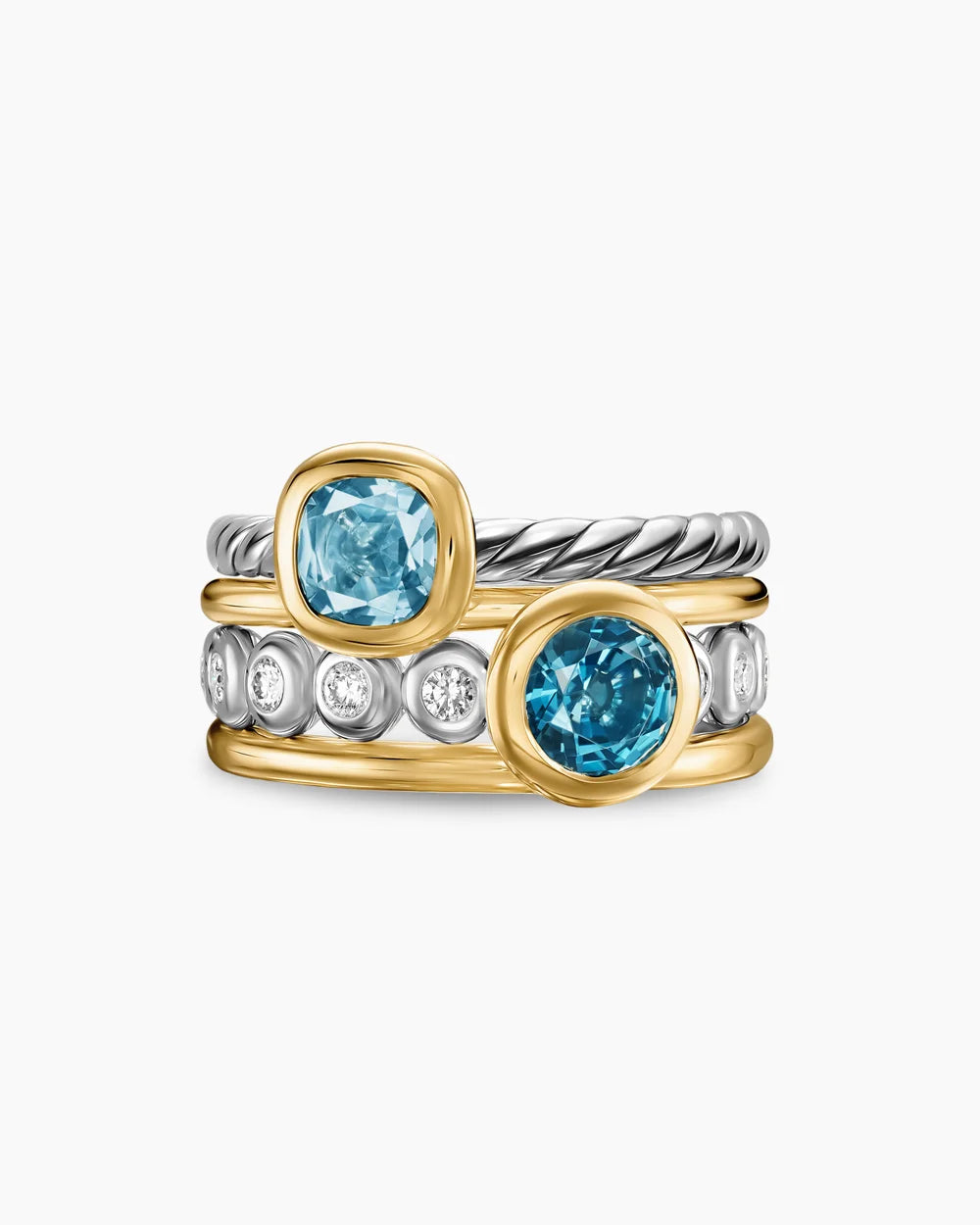 DY MERCER® COLOR STONE MULTI ROW RING Sterling Silver with 18K Yellow Gold, Blue Topaz and Diamonds, 10mm