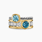 DY MERCER® COLOR STONE MULTI ROW RING Sterling Silver with 18K Yellow Gold, Blue Topaz and Diamonds, 10mm