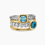 DY MERCER® COLOR STONE MULTI ROW RING Sterling Silver with 18K Yellow Gold, Blue Topaz and Diamonds, 10mm
