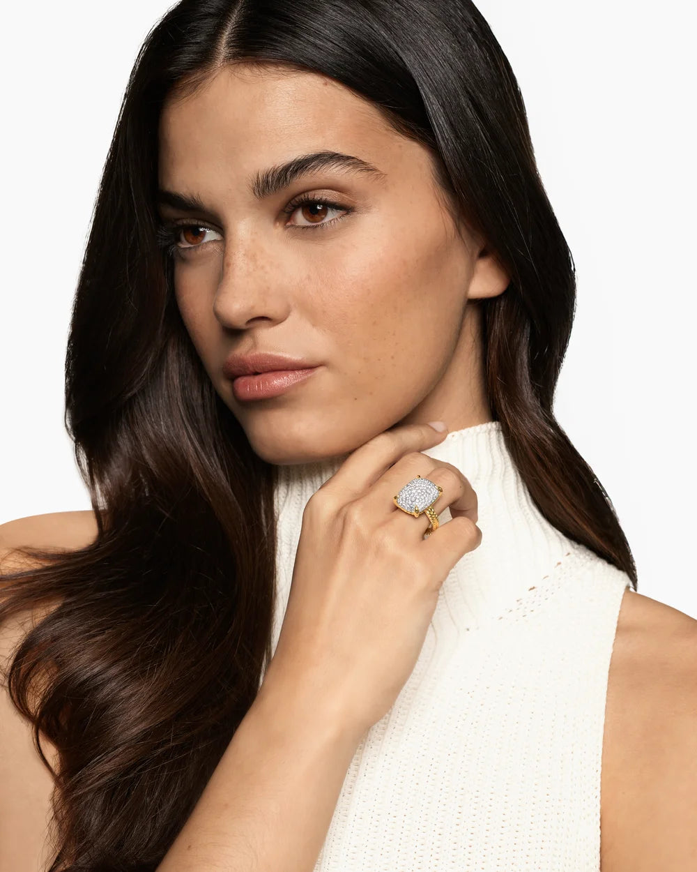 CHATELAINE® ELONGATED RING 18K Yellow Gold with Diamonds, 19mm