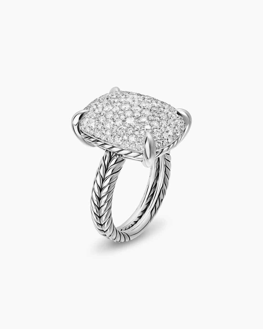 CHATELAINE® ELONGATED RING Sterling Silver with Diamonds, 19mm