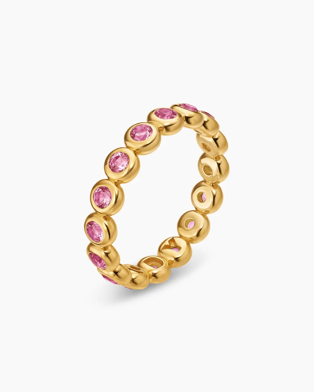 BEZEL SET BAND RING 18K Yellow Gold with Pink Tourmalines, 4mm