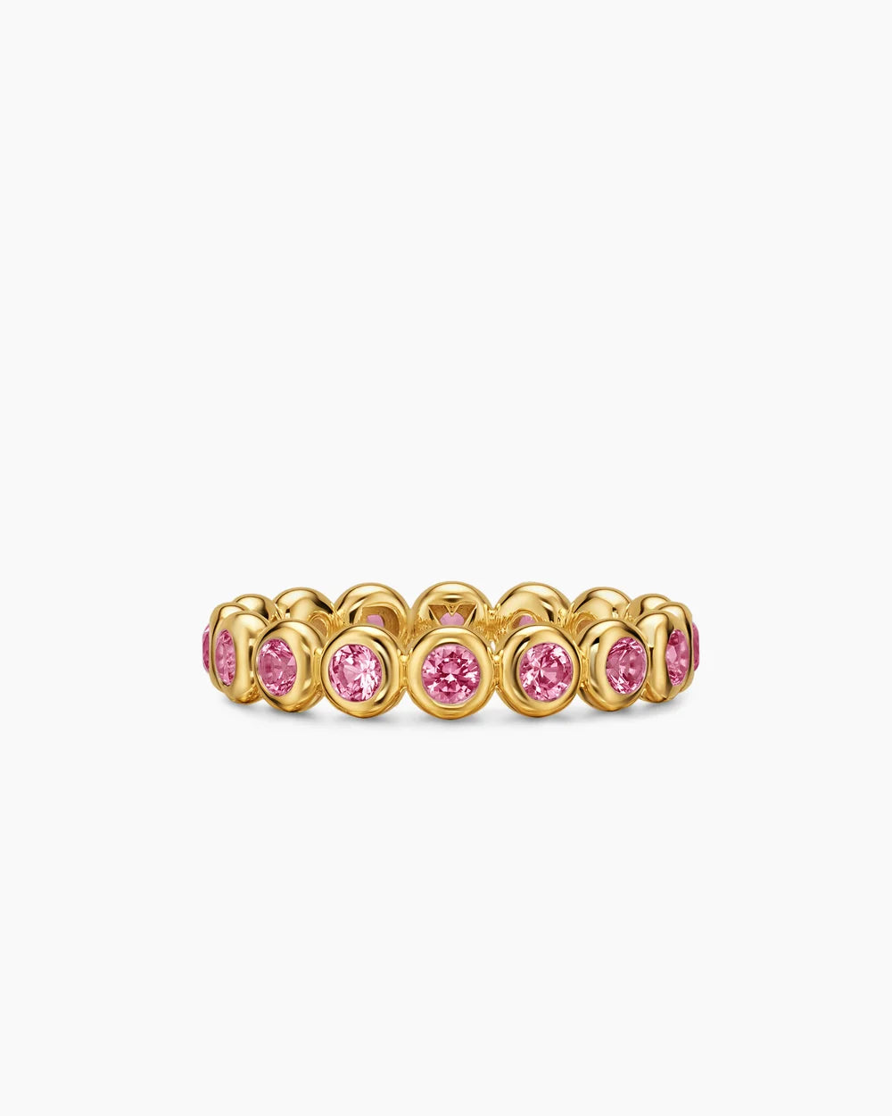 BEZEL SET BAND RING 18K Yellow Gold with Pink Tourmalines, 4mm