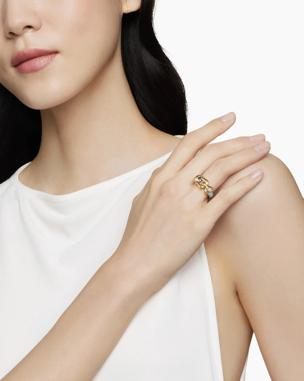 BUCKLE RING Sterling Silver with 14K Yellow Gold, 10.4mm