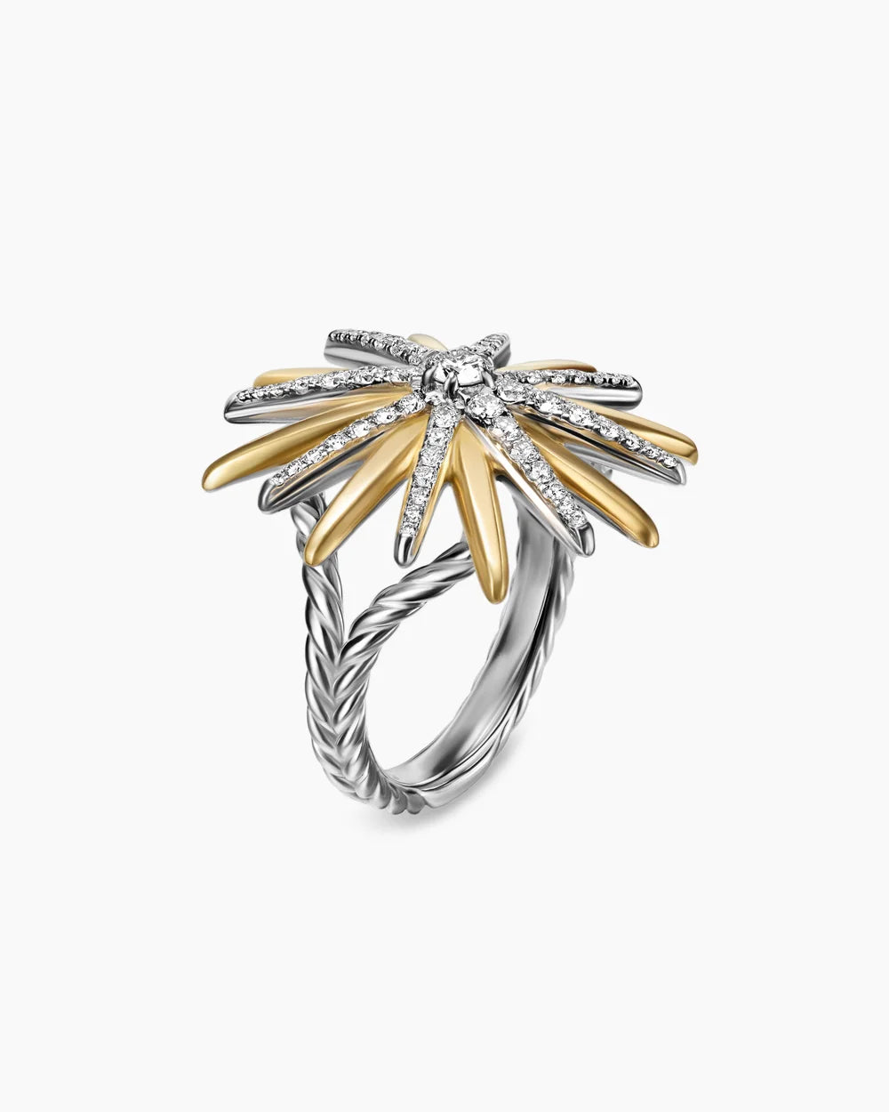 STARBURST RING Sterling Silver with 18K Yellow Gold and Diamonds, 25mm