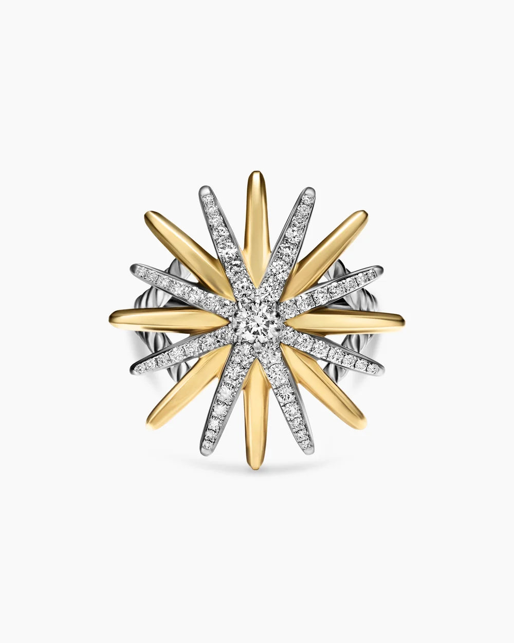 STARBURST RING Sterling Silver with 18K Yellow Gold and Diamonds, 25mm