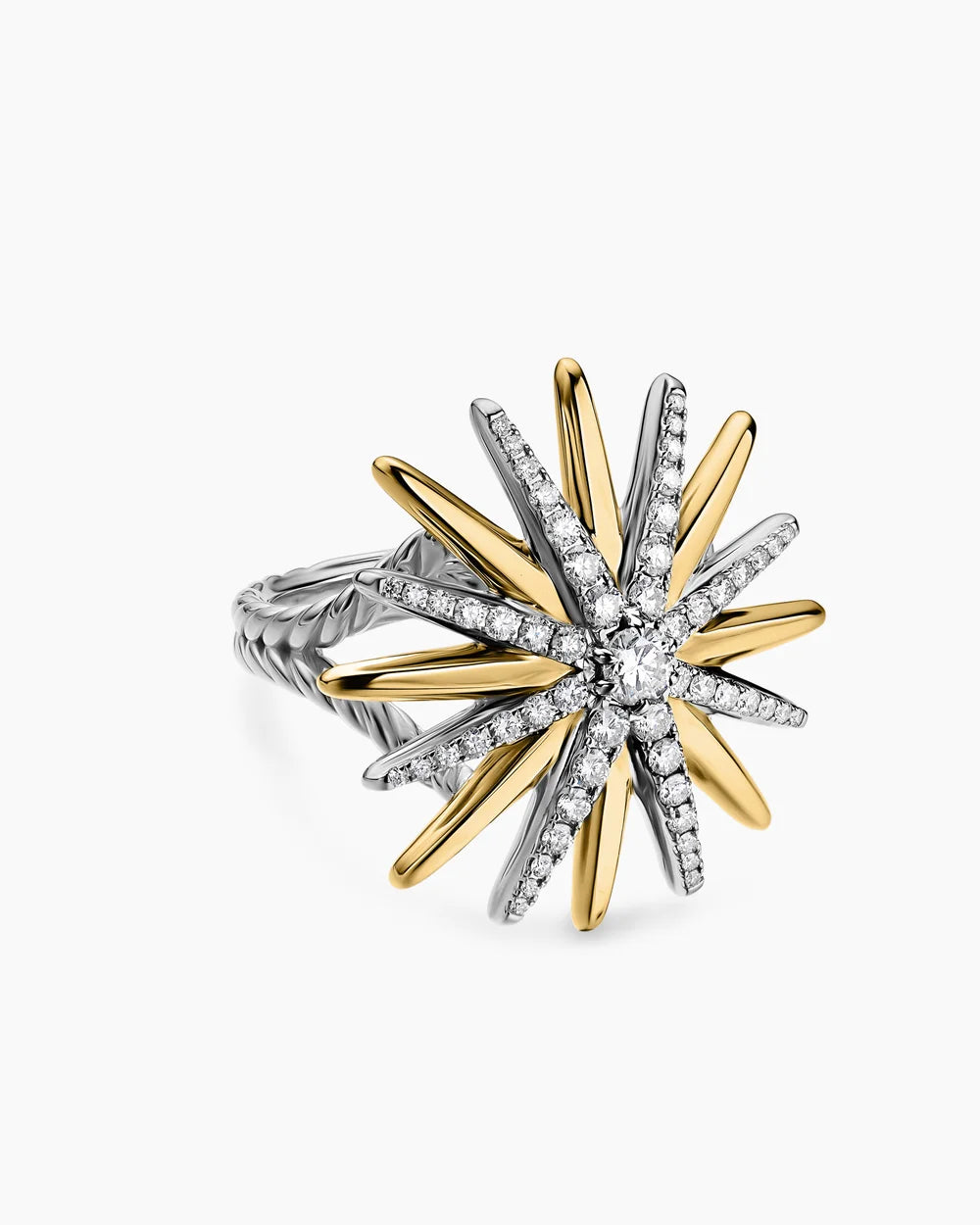 STARBURST RING Sterling Silver with 18K Yellow Gold and Diamonds, 25mm