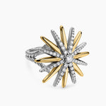 STARBURST RING Sterling Silver with 18K Yellow Gold and Diamonds, 25mm