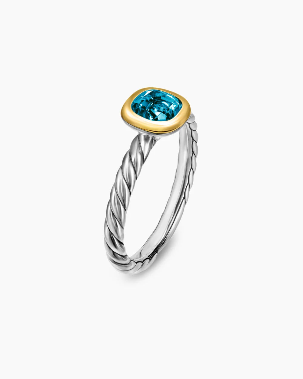 DY MERCER® COLOR CABLE RING Sterling Silver with 14K Yellow Gold and Hampton Blue Topaz, 5.5mm