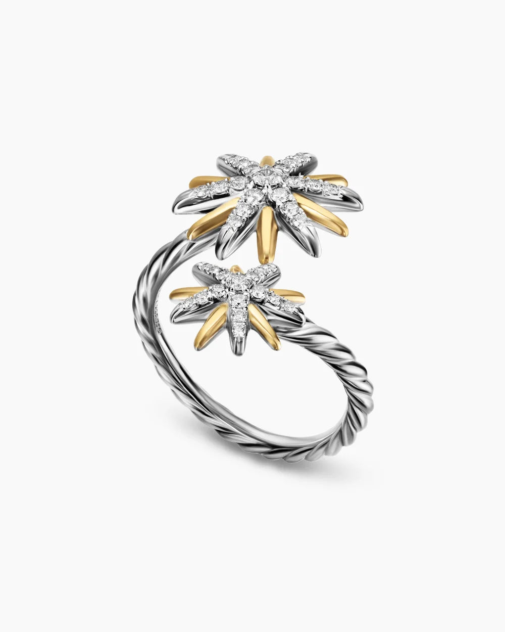 STARBURST BYPASS RING Sterling Silver with 18K Yellow Gold and Diamonds, 24.6mm
