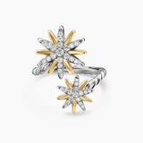 STARBURST BYPASS RING Sterling Silver with 18K Yellow Gold and Diamonds, 24.6mm